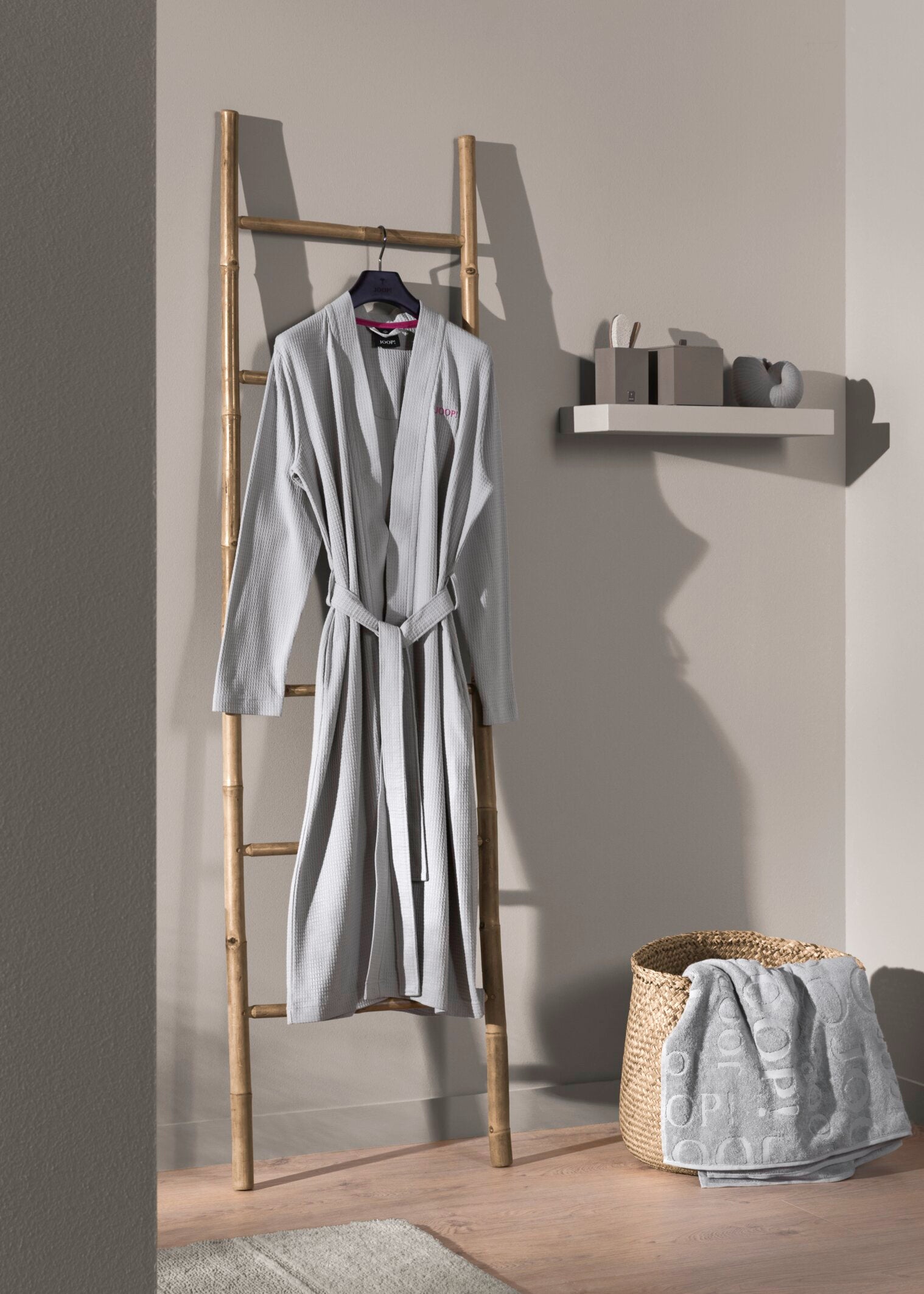 JOOP! BADEMANTEL UNI-PIQUÉ Damen-Kimono 40/42, Silber