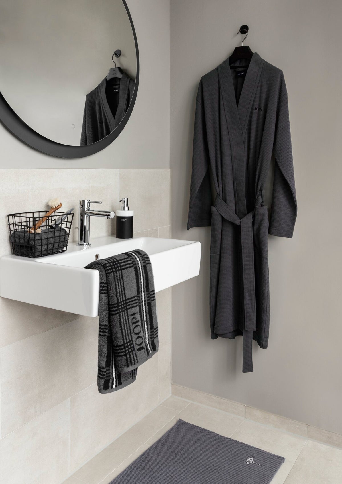 JOOP! BADEMANTEL UNI PIQUÉ Herren-Kimono 54/56, Anthrazit