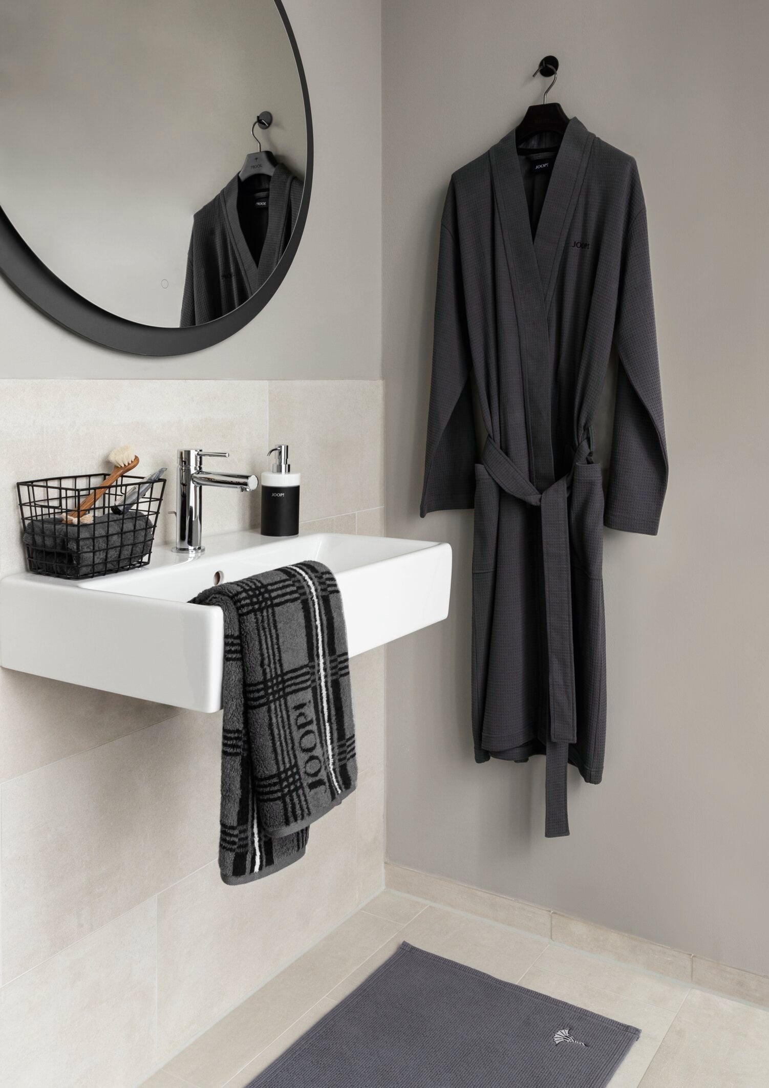 JOOP! BADEMANTEL UNI PIQUÉ Herren-Kimono 58/60, Anthrazit