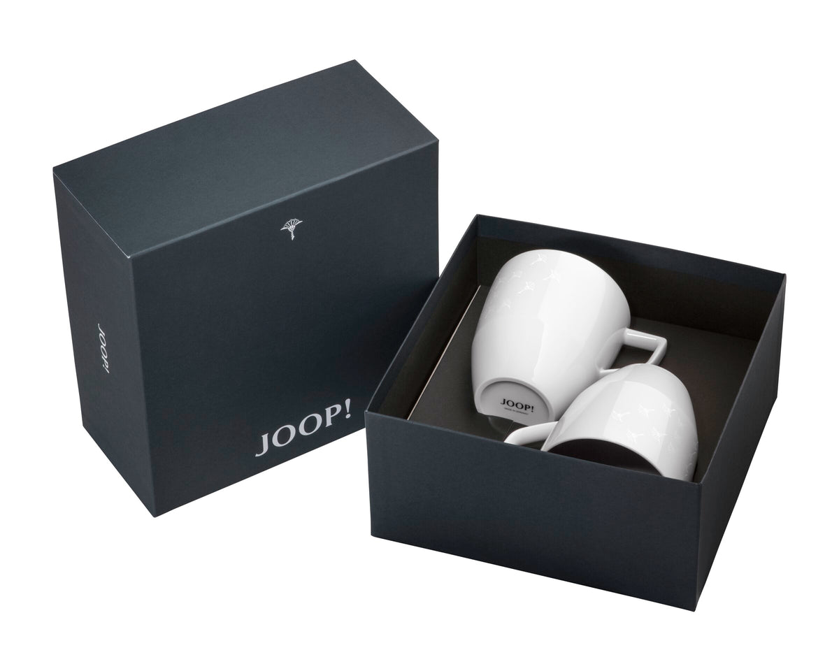 JOOP! FADED CORNFLOWER Becher m. Hkl. Set 2, Weiß auf Weiß