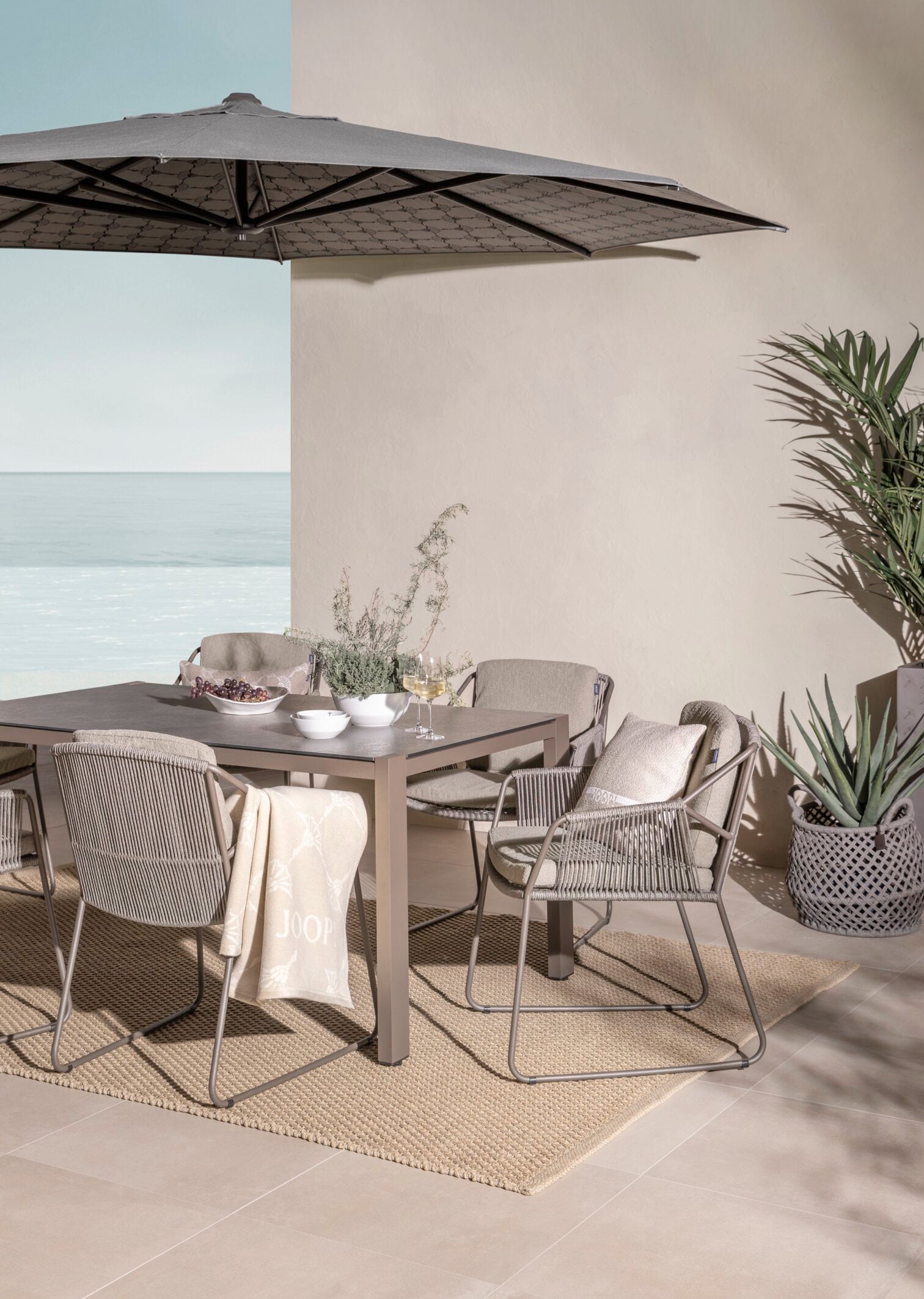 JOOP! FABRICS OUTDOOR NATURAL Polsterkissen mit Vließfüllung 40x40 cm, Natur